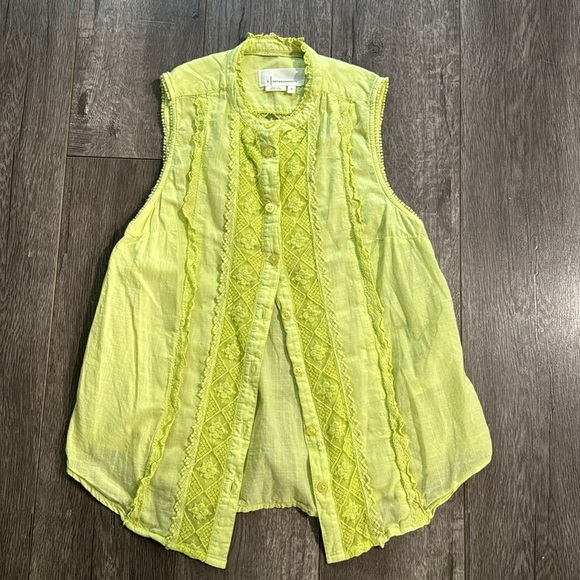 Anthropologie lace neon yellow button down tank xs - Picture 4 of 6